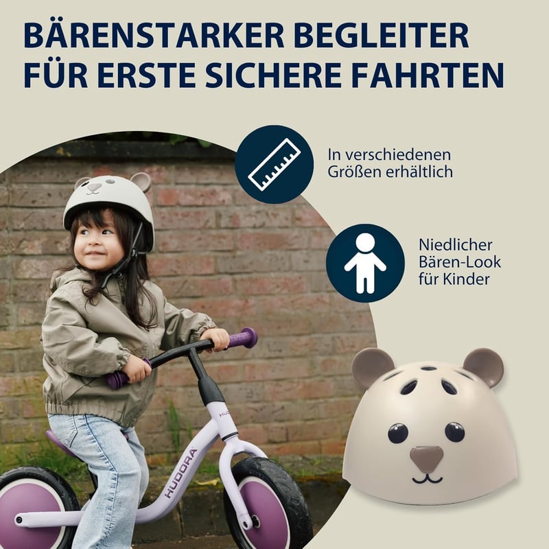 HUDORA Gyerek Sisak Állat Motívummal XXS XS Méret Bicikli Roller Egyensúlyozó Kerékpár - 48-52 cm, mokka