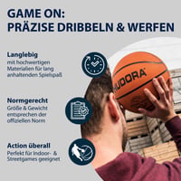 Basketbalová lopta HUDORA veľkosť 7, oranžová, nenahustená – Gumová basketbalová lopta z prírodného kaučuku na vnútorné aj vonkajšie použitie pre deti a mládež 3