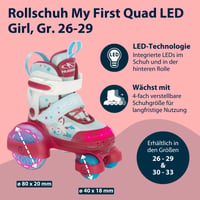 Detské kolieskové korčule HUDORA My First Quad LED – Nastaviteľná veľkosť, 4 veľkosti – Pre chlapcov a dievčatá – LED kolieska – Max. 20 kg – Pre začiatočníkov 3
