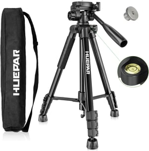 Trepied ușor și portabil Huepar 172 cm pentru nivelă laser, cu cap rotativ 3 direcții, nivelă cu bulă de aer și filet de 1/4" și 5/8"