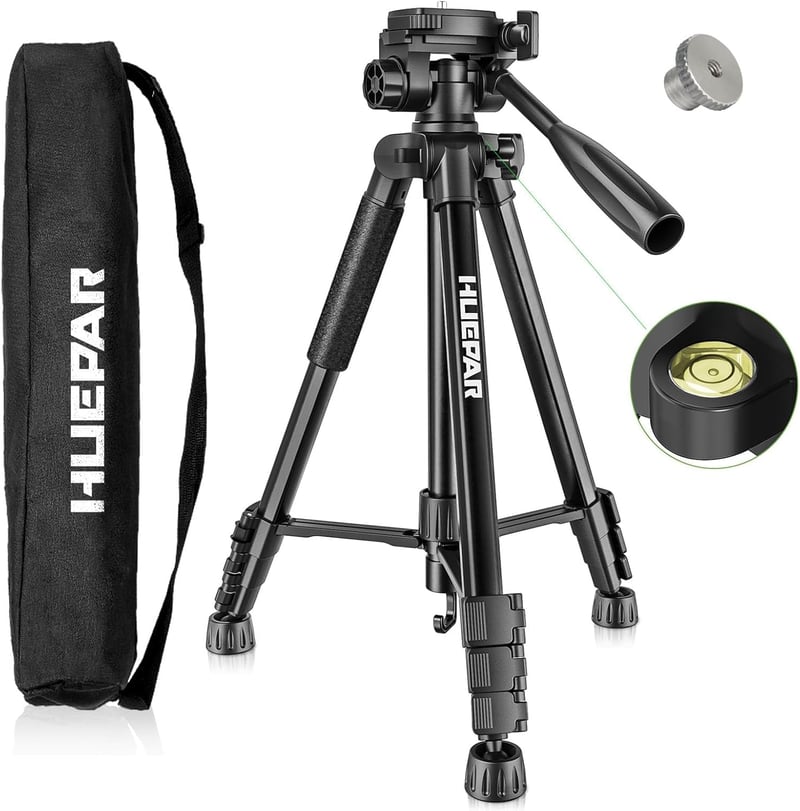 Huepar 172 cm Könnyű Hordozható Állvány Lézerszinthez, 3 Irányú Forgófejjel, Libellával, 1/4" és 5/8" Menetes Csatlakozással