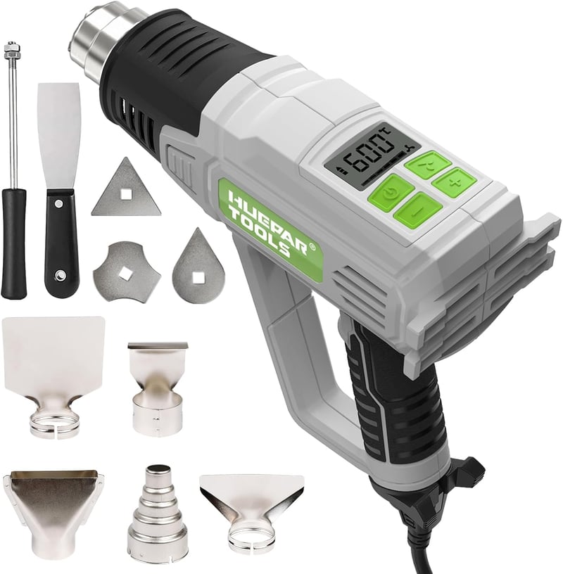 Huepar Tools 2300W digitális hőlégfúvó 50-660°C, 10 kiegészítővel, kerámia fűtőelem