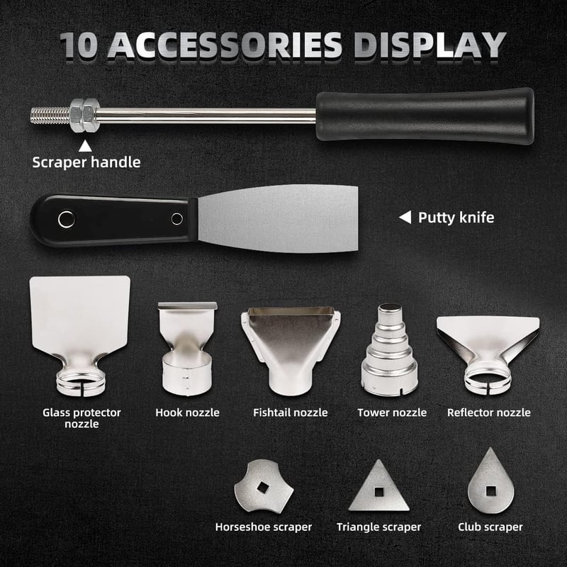 Huepar Tools 2300W digitális hőlégfúvó 50-660°C, 10 kiegészítővel, kerámia fűtőelem