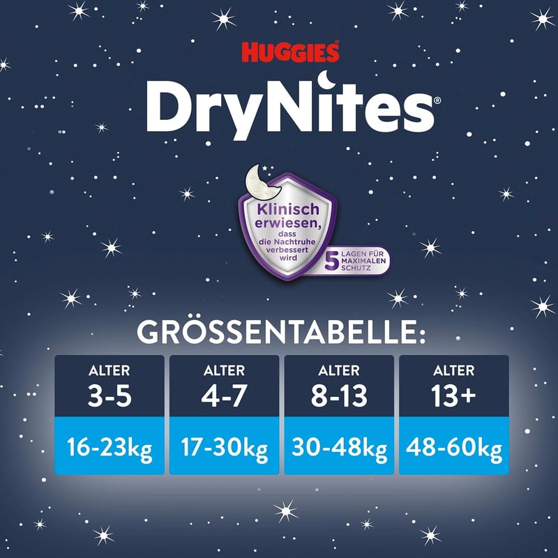 Huggies DryNites Fiú Éjszakai Pelenka - Száraz Alvás Védelemmel - 64 pcs (pack of 1), 64 pieces