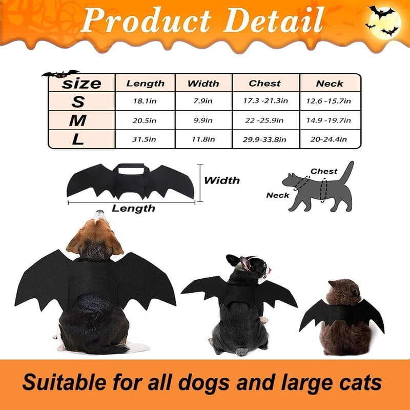 Huifengjie Denevér Szárnyak Kutyának L-es Halloween Jelmez Tökös Csengővel