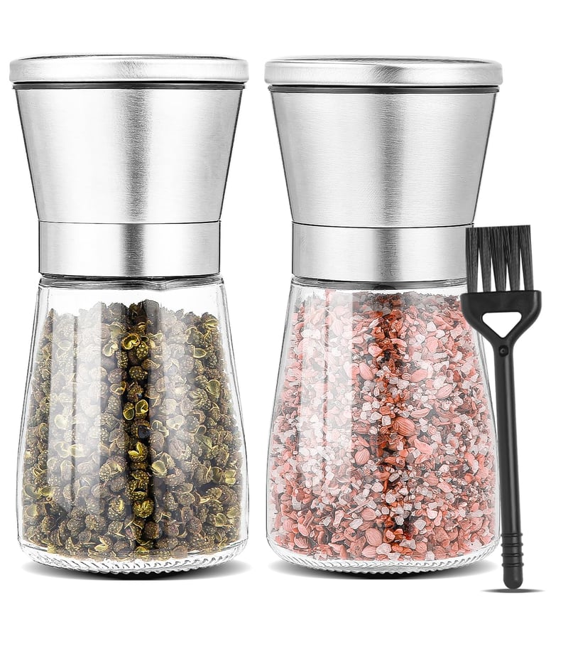 Set 2 Râșnițe de Sare și Piper Huifoo, Set Premium de Râșnițe pentru Condimente din Oțel Inoxidabil, cu Mecanism de Măcinare Ceramic Reglabil Manual, pentru Sare, Piper și Condimente