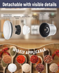 Set 2 Râșnițe de Sare și Piper Huifoo, Set Premium de Râșnițe pentru Condimente din Oțel Inoxidabil, cu Mecanism de Măcinare Ceramic Reglabil Manual, pentru Sare, Piper și Condimente 4