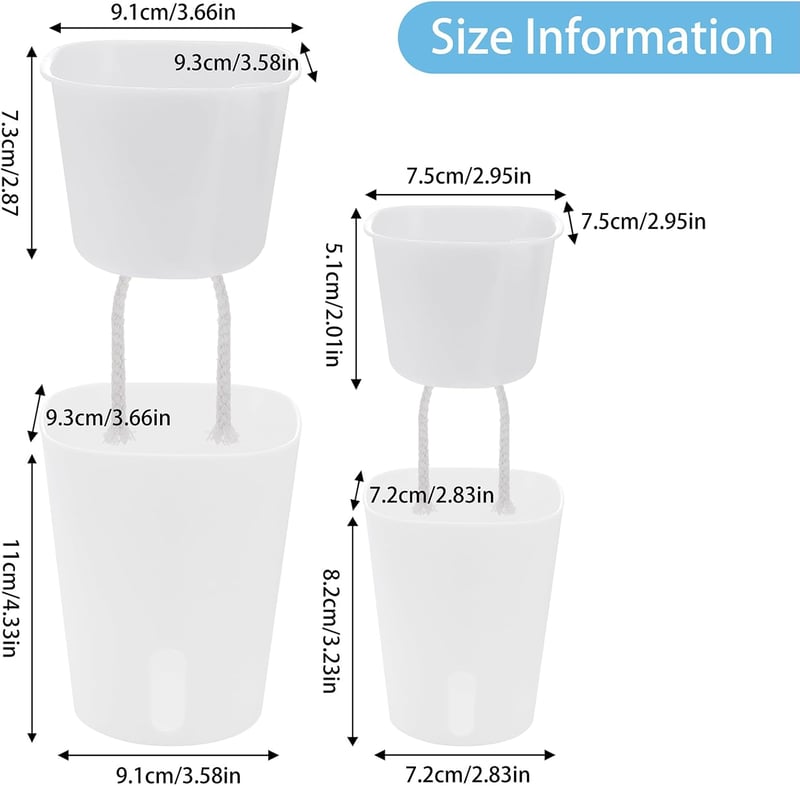 Huiguli 10 db öntözőrendszeres virágcserép, fehér, 7,5 cm, vízszintjelzővel