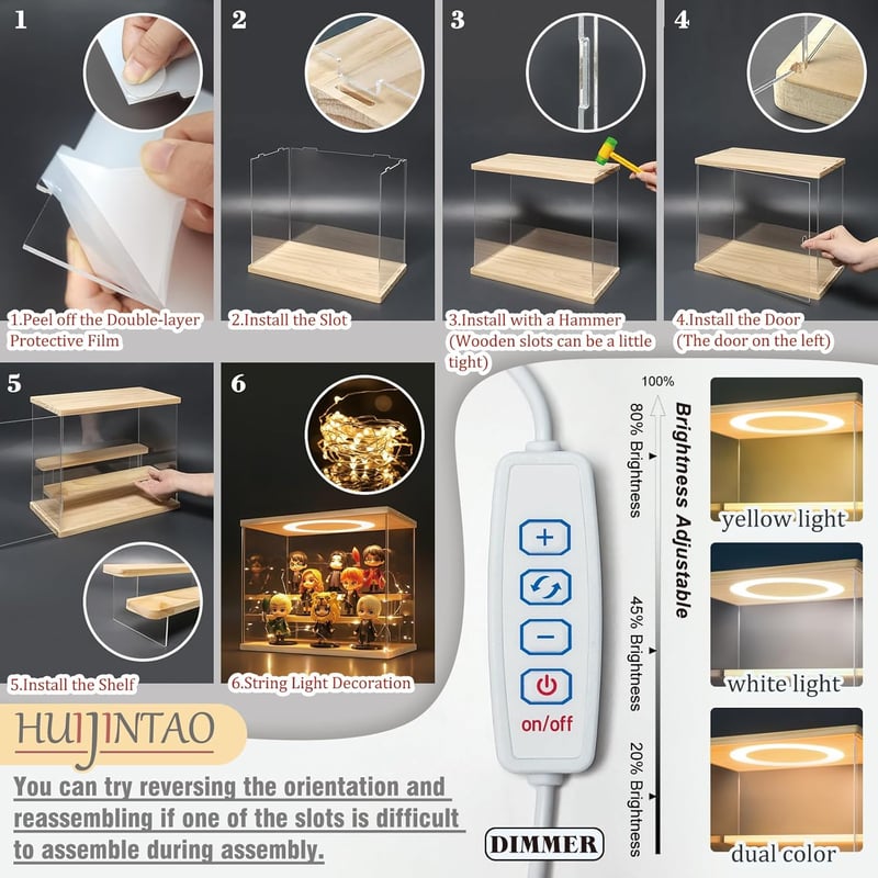 Huijintao 6 szintes akril vitrin LED világítással, figura és gyűjtőtárgy kiállító szekrény