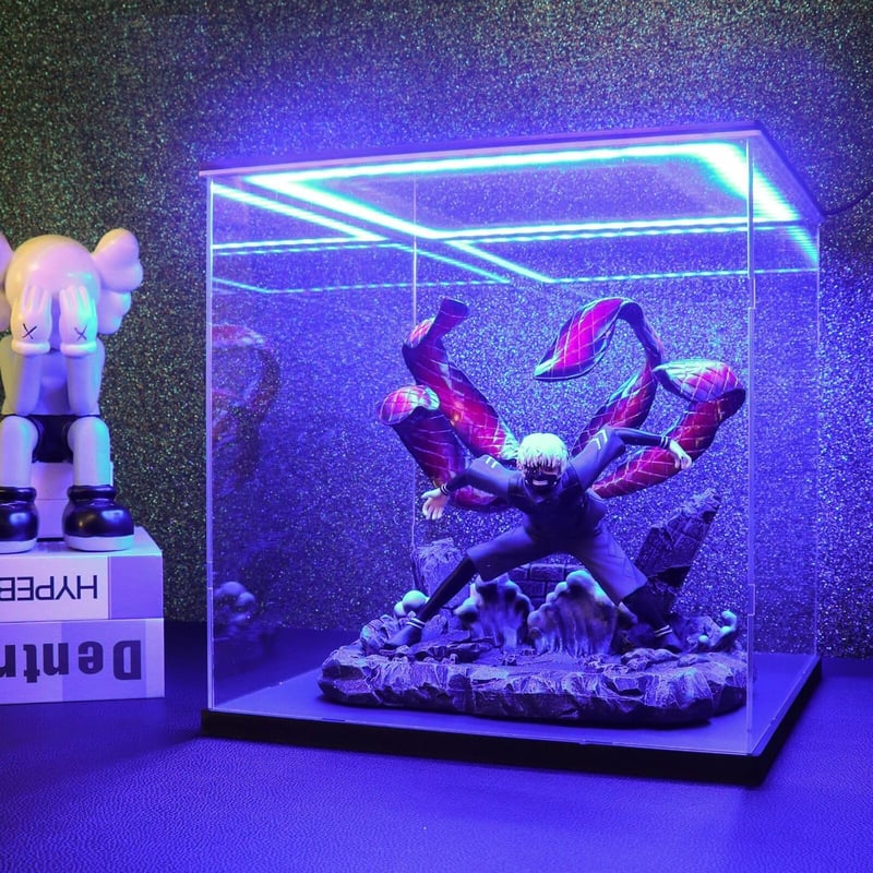 Huijintao Akril Vitrin LED Világítással - 35x35x35 cm Átlátszó Kiállítódoboz Modellautókhoz, Figurákhoz, Gyűjteményekhez - Asztali Tárolódob