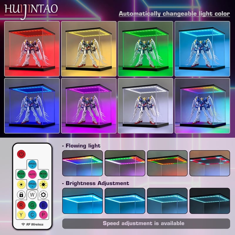 Huijintao Akril Vitrin LED Világítással - 35x35x35 cm Átlátszó Kiállítódoboz Modellautókhoz, Figurákhoz, Gyűjteményekhez - Asztali Tárolódob