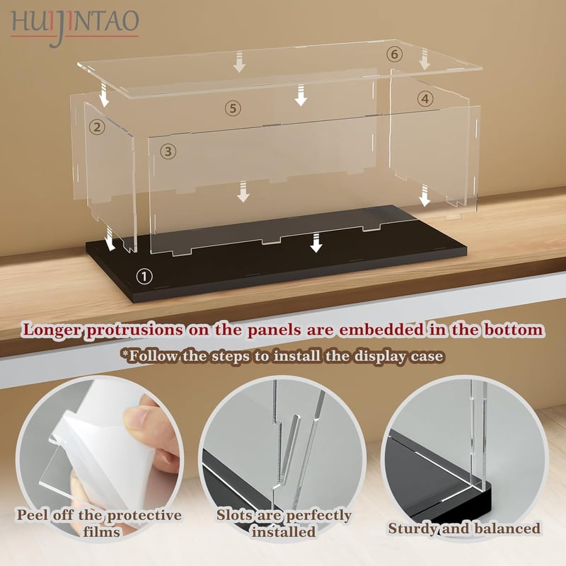 Huijintao Akril Vitrin Makett Autókhoz és Gyűjteményekhez - 60x30x20 cm Átlátszó Tárolódoboz Figurákhoz, Önösszeszerelhető Kiállítási Doboz