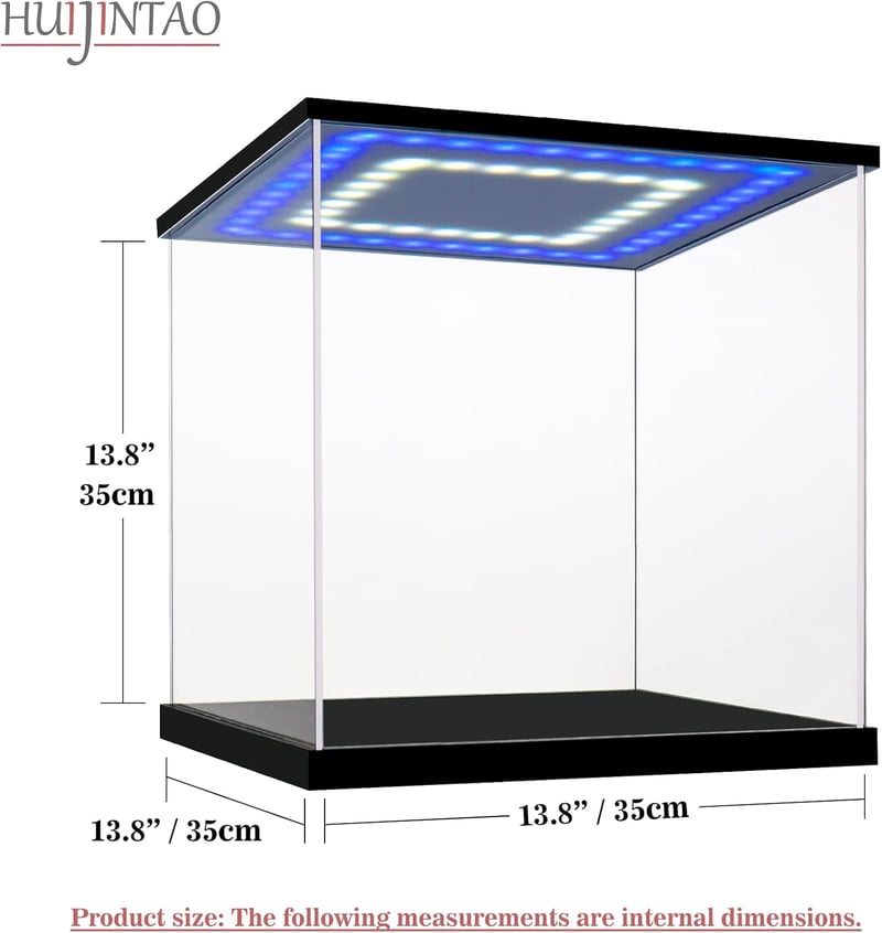 Huijintao Akril Vitrin Modellautókhoz és Figurákhoz LED Világítással - 35x35x35 cm Átlátszó Kiállítási Doboz Gyűjteményekhez Asztali Elhelye