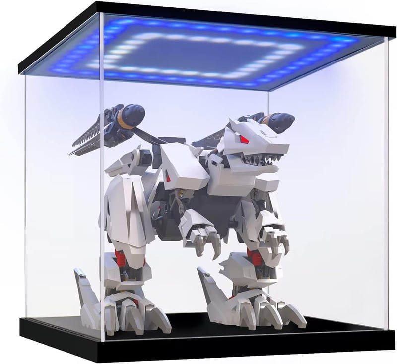 Huijintao Akril Vitrin Modellautókhoz és Figurákhoz LED Világítással - 35x35x35 cm Átlátszó Kiállítási Doboz Gyűjteményekhez Asztali Elhelye