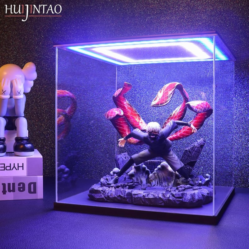 Huijintao Akril Vitrin Modellautókhoz és Figurákhoz LED Világítással - 35x35x35 cm Átlátszó Kiállítási Doboz Gyűjteményekhez Asztali Elhelye
