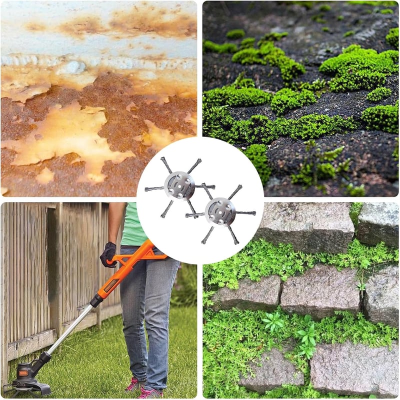 HUIKUANGEU Gyomeltávolító Drótkefe Szett (2db) - Fűkaszához, Kőburkolathoz, Járdához - 5mm és 25,4mm Furattal - Acél Gyomkefe Kertápoláshoz