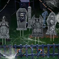 HUIKUANGEU Halloween Sírkő Dekoráció Szett - 7 db Habszivacs Síremlék Kerti Díszítés Temetői Hangulathoz - Gótikus Stílusú Fekete RIP Sírfel 4