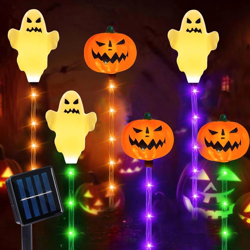 HUIKUANGEU Halloween Tök Szellem Napelemes Kerti Lámpa - Kültéri Világítás Dekoráció Kísérteties Hangulathoz - Energiatakarékos PVC Lámpás