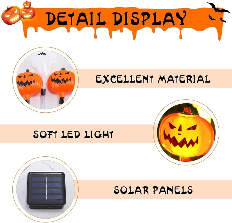 HUIKUANGEU Halloween Tök Szellem Napelemes Kerti Lámpa - Kültéri Világítás Dekoráció Kísérteties Hangulathoz - Energiatakarékos PVC Lámpás