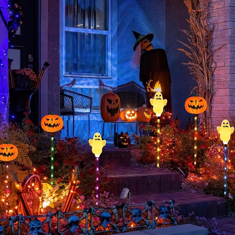 HUIKUANGEU Halloween Tök Szellem Napelemes Kerti Lámpa - Kültéri Világítás Dekoráció Kísérteties Hangulathoz - Energiatakarékos PVC Lámpás