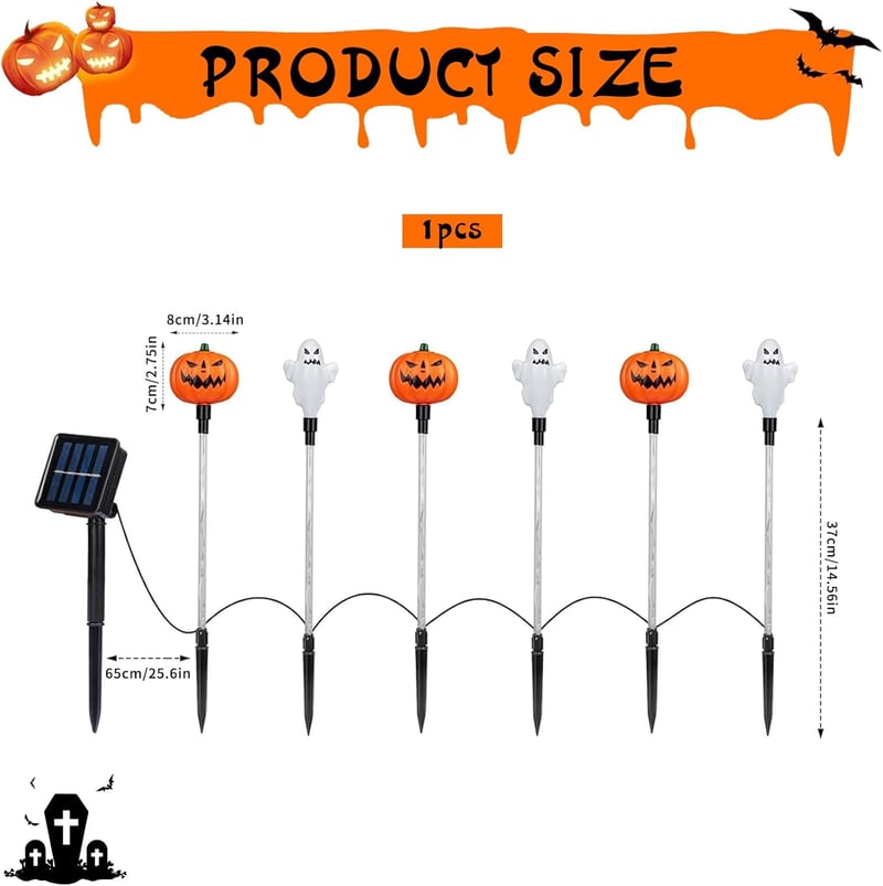 HUIKUANGEU Halloween Tök Szellem Napelemes Kerti Lámpa - Kültéri Világítás Dekoráció Kísérteties Hangulathoz - Energiatakarékos PVC Lámpás