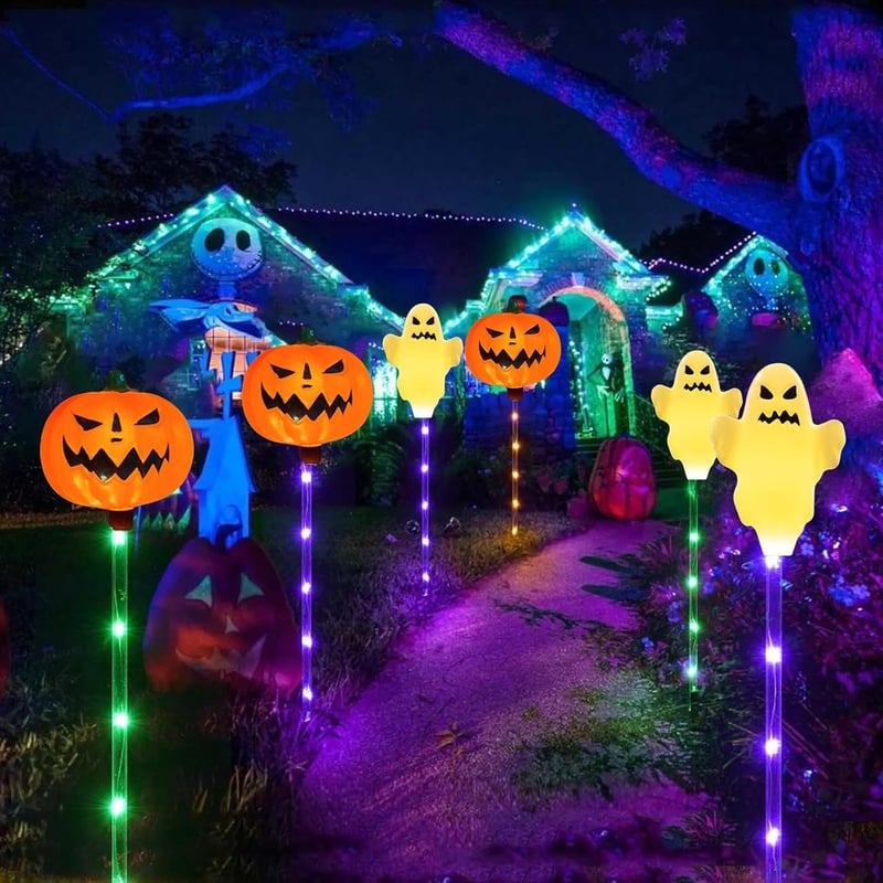 HUIKUANGEU Halloween Tök Szellem Napelemes Kerti Lámpa - Kültéri Világítás Dekoráció Kísérteties Hangulathoz - Energiatakarékos PVC Lámpás