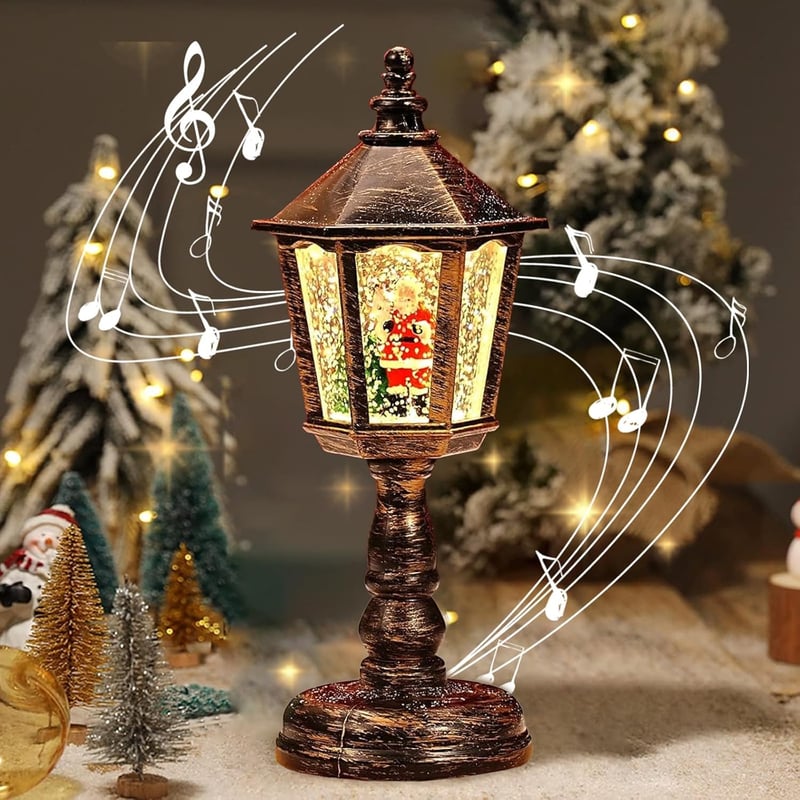 HUIKUANGEU Karácsonyi LED Hólámpás Hóemberrel - Zenélő Hógömb Dekoráció Asztali, Ablak és Kandalló Díszítéshez, Retro Stílusú Világító Lámpá