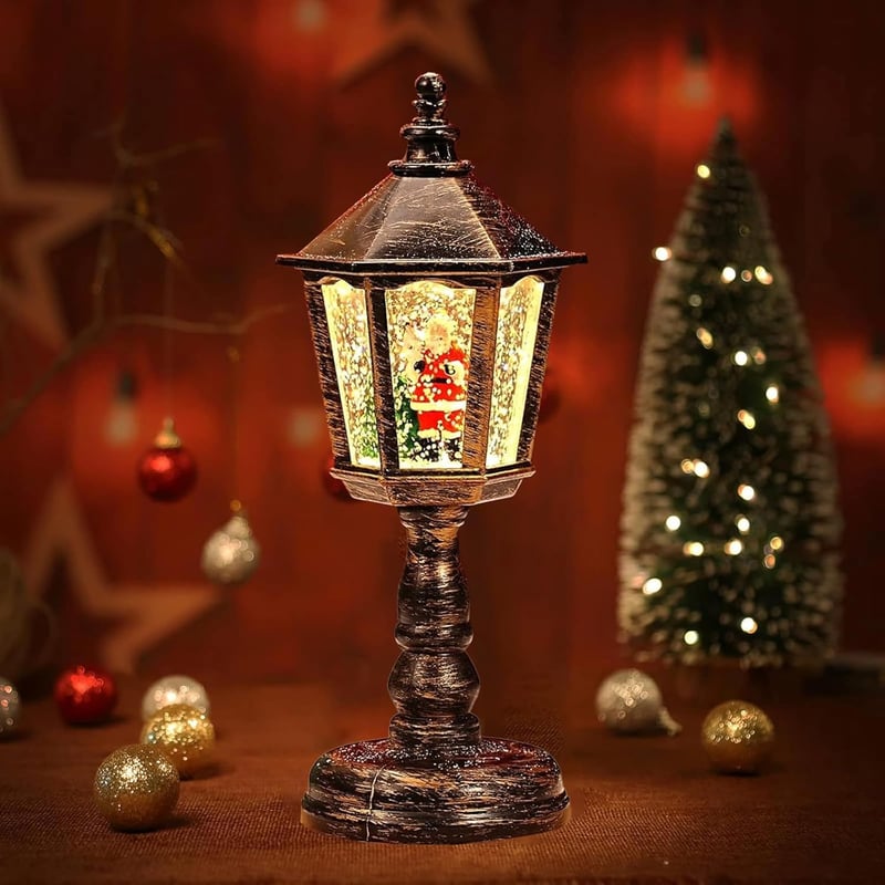 HUIKUANGEU Karácsonyi LED Hólámpás Hóemberrel - Zenélő Hógömb Dekoráció Asztali, Ablak és Kandalló Díszítéshez, Retro Stílusú Világító Lámpá