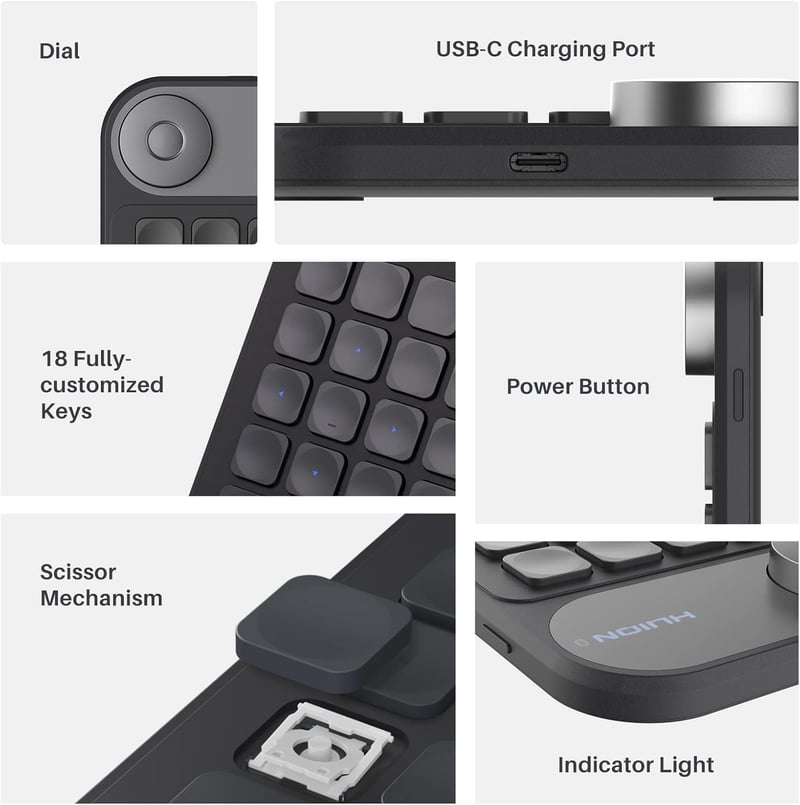 HUION Keydial Mini Bluetooth programozható billentyűzet tárcsával