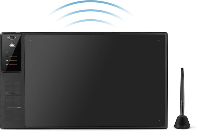 HUION WH1409 Vezeték Nélküli Grafikus Rajztábla 8192 Nyomásérzékenységi Szinttel, 12 Gyorsgombbal, Nagy Méretű, Windows és Mac Kompatibilis - WH1409, 2.4 GHz Wireless