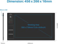HUION WH1409 Vezeték Nélküli Grafikus Rajztábla 8192 Nyomásérzékenységi Szinttel, 12 Gyorsgombbal, Nagy Méretű, Windows és Mac Kompatibilis - WH1409, 2.4 GHz Wireless 4