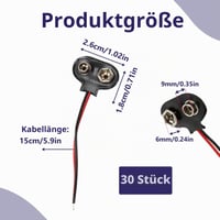 Hukneqn 30 ks 9V konektorov na batériu, typ T, 150 mm kábel pre elektronické projekty a DIY zariadenia, plast a kov 2
