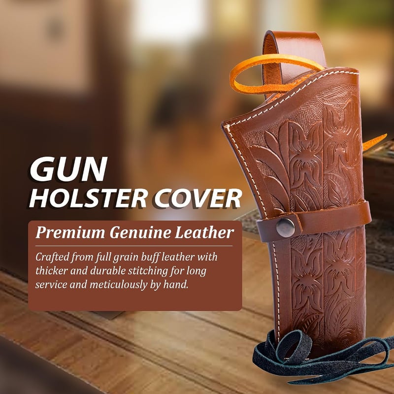 Toc de pistol tip western Hulara din piele pentru revolver .38 .44 .45 Cowboy
