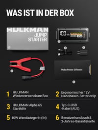 HULKMAN Alpha 65 Autós Indításrásegítő Powerbank 1200A 12000mAh - 6.5L Benzin/4.0L Dízel Motorokhoz, Teljesen Lemerült Akkumulátorhoz, IP65  8