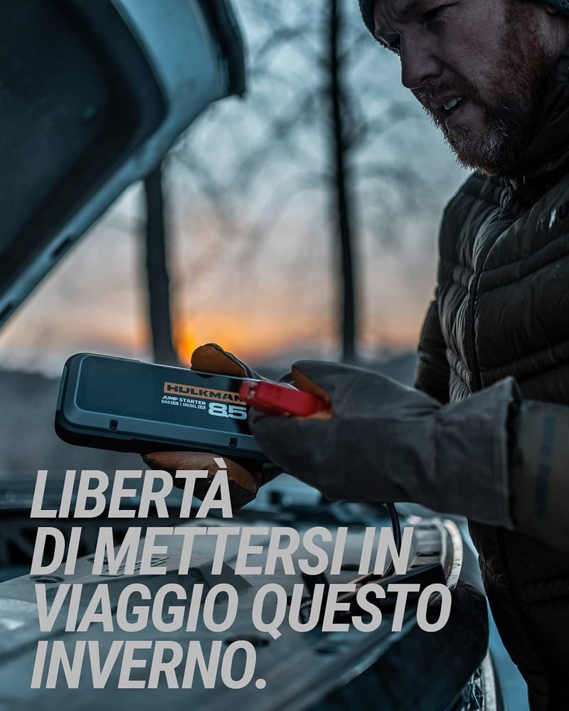 HULKMAN Alpha 85S 2000A Hordozható Autó Bikázó 8,5L Benzin és 6L Dízel Motorokhoz, 65W Gyorstöltés, 20000mAh Powerbank, -40°C Indítási Techn
