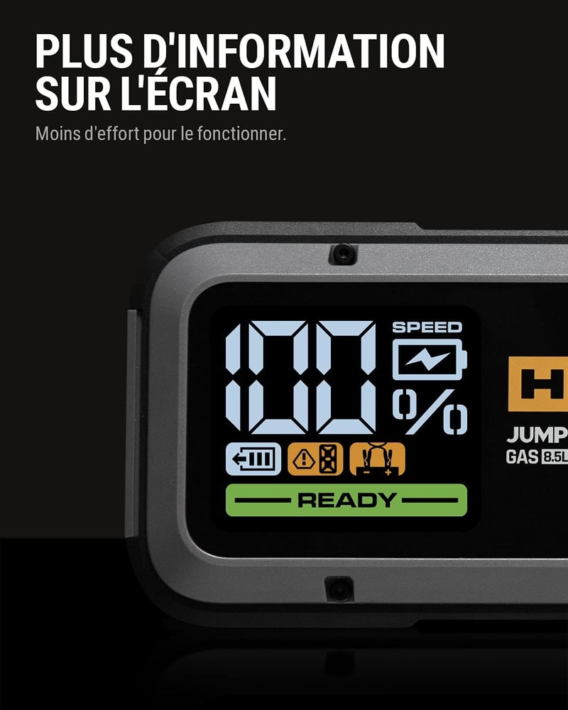 HULKMAN Alpha85 Hordozható Autó Bikázó 2000A 2000mAh - Nagy LED Kijelzős Indításrásegítő 12V Akkumulátorokhoz (8.5L+ Benzin/6L+ Dízel)