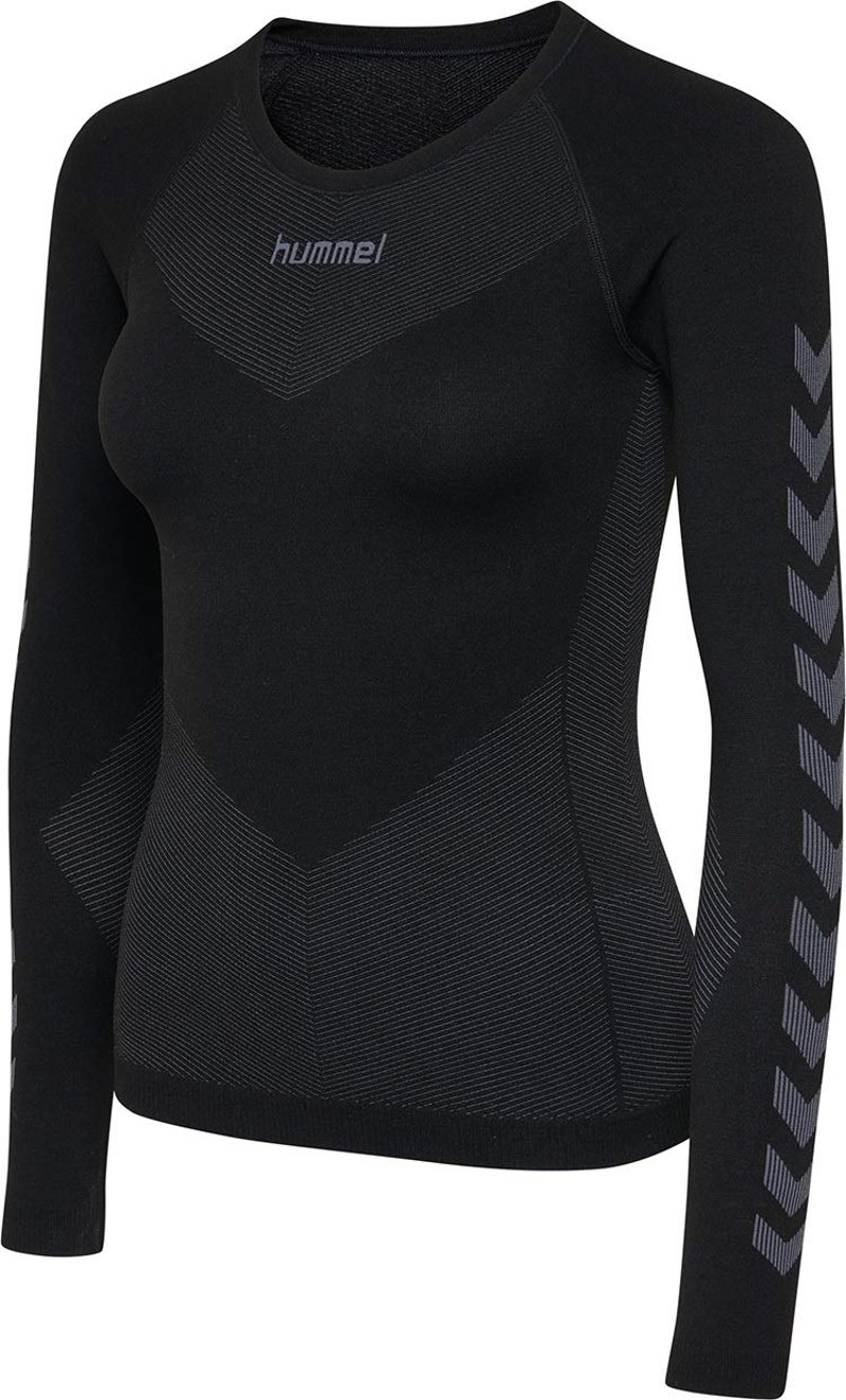 Tricou sport cu mânecă lungă pentru femei hummel First Seamless, tricou de alergare funcțional, respirabil, elimină umiditatea, elastic, negru, mărimea M/L