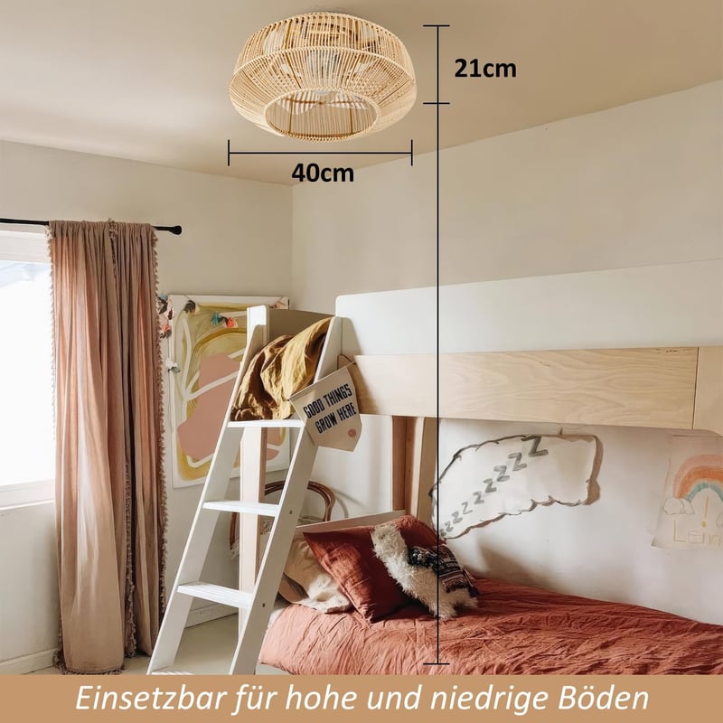 hummst Bambusz Mennyezeti Ventilátor Lámpával, Távirányítóval, 40 cm, 6 Fokozat