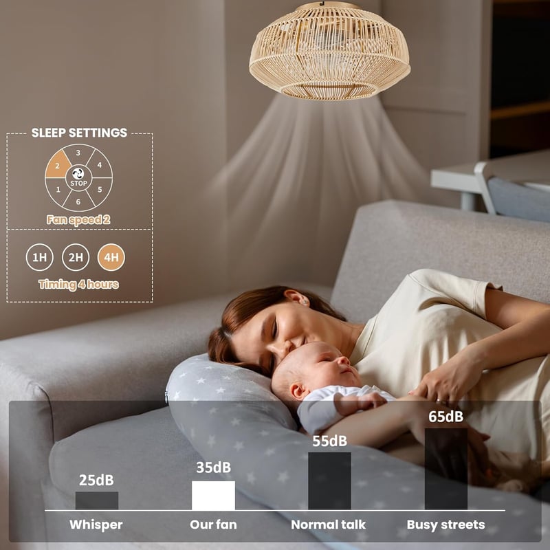 hummst Bambusz Mennyezeti Ventilátor Lámpával, Távirányítóval, 40 cm, 6 Fokozat