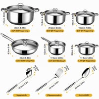 15-dielna súprava nerezového riadu Hunnycook na indukciu – hrnce, panvica a 3 kuchynské náčinia, pevné rukoväte, vhodné do umývačky riadu 2