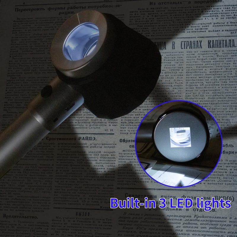 HunterBee 30x Nagyító Kézi Nagyítóüveg 10x 30x LED Világítással Vonalzó Skála Ékszer UV Dermatoszkóp Fekete