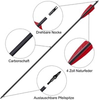 Huntingdoor 12 db Karbon Nyílvessző 30 Inch (76 cm) - Vadászíjhoz, Reflex Íjhoz és Csigás Íjhoz - Tollas Végű Felnőtt Célvesszők 2