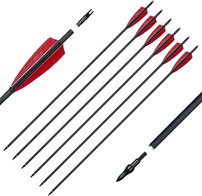 Huntingdoor 12 db Karbon Nyílvessző 30 Inch (76 cm) - Vadászíjhoz, Reflex Íjhoz és Csigás Íjhoz - Tollas Végű Felnőtt Célvesszők
