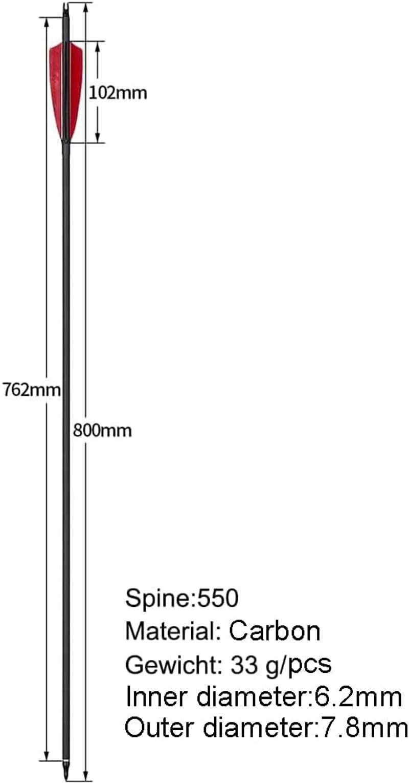 Huntingdoor 12 db Karbon Nyílvessző 30 Inch (76 cm) - Vadászíjhoz, Reflex Íjhoz és Csigás Íjhoz - Tollas Végű Felnőtt Célvesszők