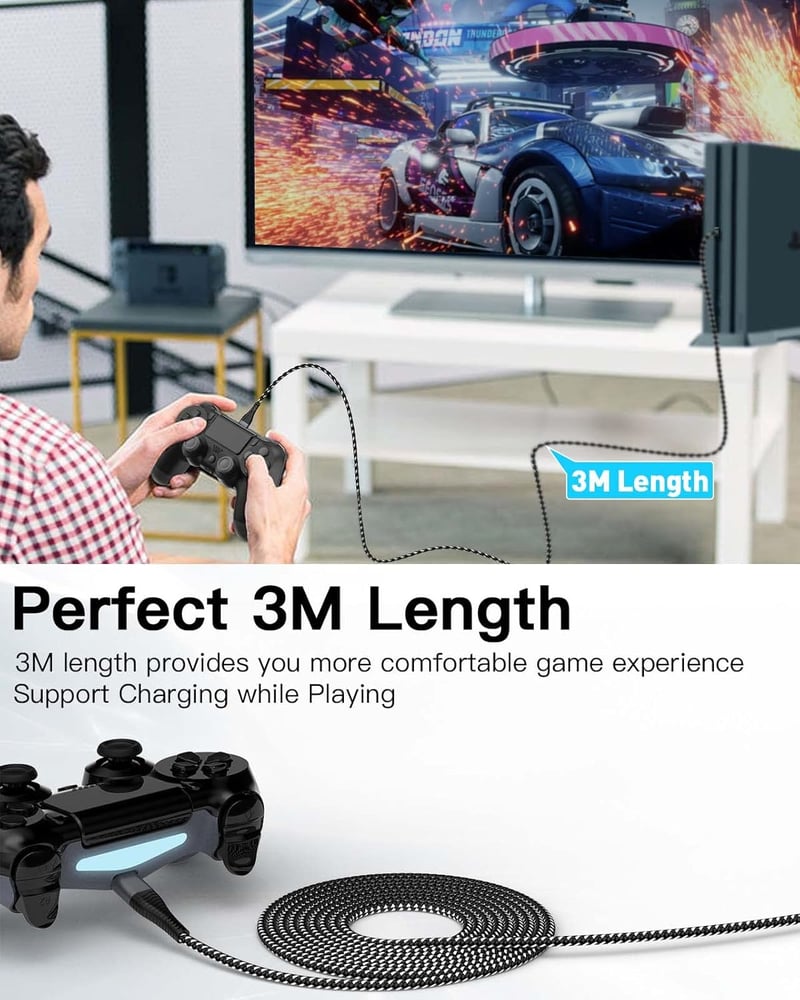 HUNYYN Extra Long Micro USB töltőkábel PS4/Xbox One kontrollerhez 2db