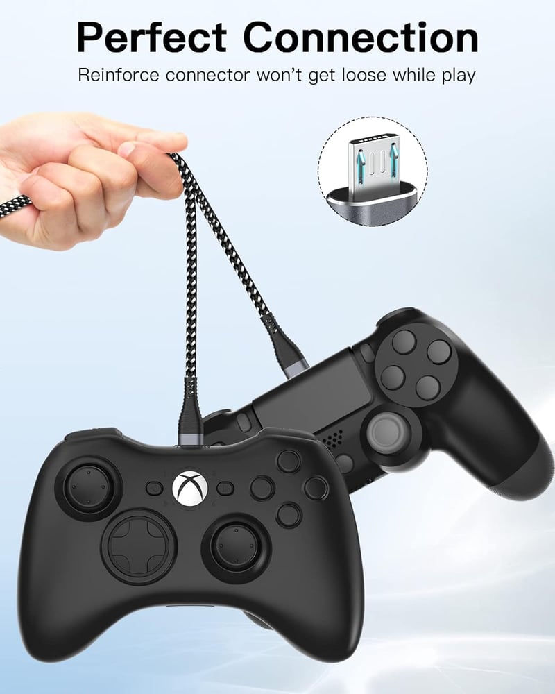 HUNYYN Extra Long Micro USB töltőkábel PS4/Xbox One kontrollerhez 2db