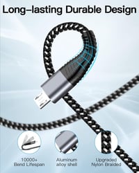 HUNYYN Extra Long Micro USB töltőkábel PS4/Xbox One kontrollerhez 2db 6