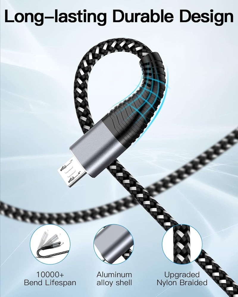 HUNYYN Extra Long Micro USB töltőkábel PS4/Xbox One kontrollerhez 2db