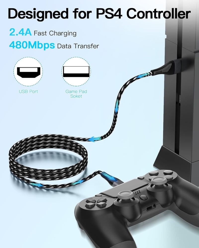 HUNYYN Extra Long Micro USB töltőkábel PS4/Xbox One kontrollerhez 2db