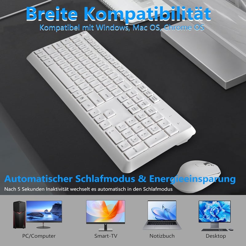HUO JI Vezeték Nélküli Billentyűzet és Egér Szett, Csendes QWERTY Billentyűzet Ergonomikus Egérrel Windows Mac PC Laptop, Rózsaszín Fehér